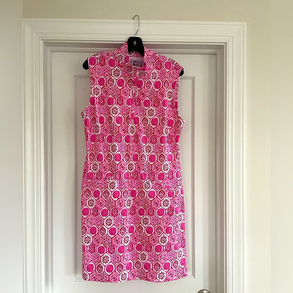 IBKUL Like New Pink Print Sleeveless Mock Neck Dress Sz L
